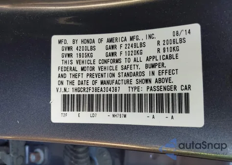 2014 Honda Accord Lx from USA, damaged, VIN 1HGCR2F38EA304387